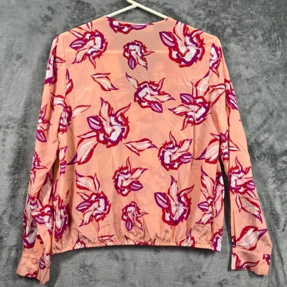 DVF Diane Von Furstenberg Wrap Blouse 100% Silk Floral Size Medium Pink Red Top - Picture 4 of 7